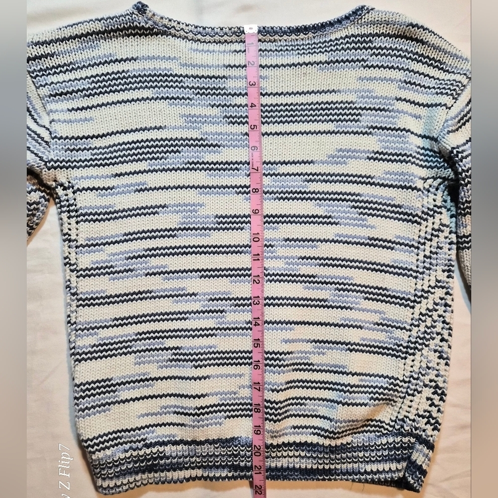 Talbots Striped Knit Sweater | Blue & White | Size Medium | Cotton Blend - Picture 7 of 8
